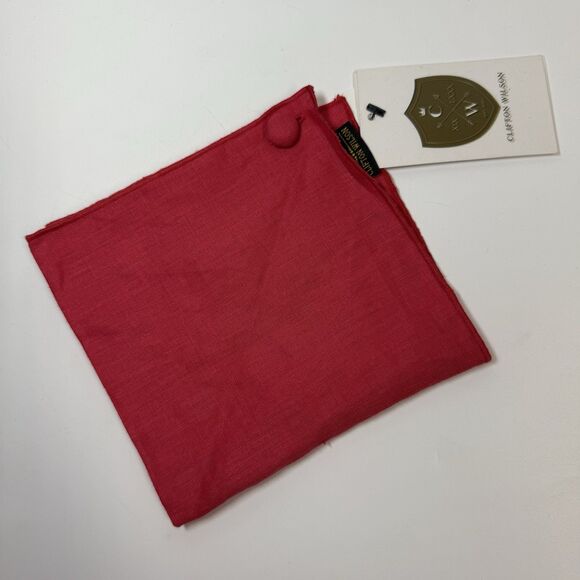 Clifton Wilson English Red 100% Linen Pocket Square With Button New - Picture 1 of 5